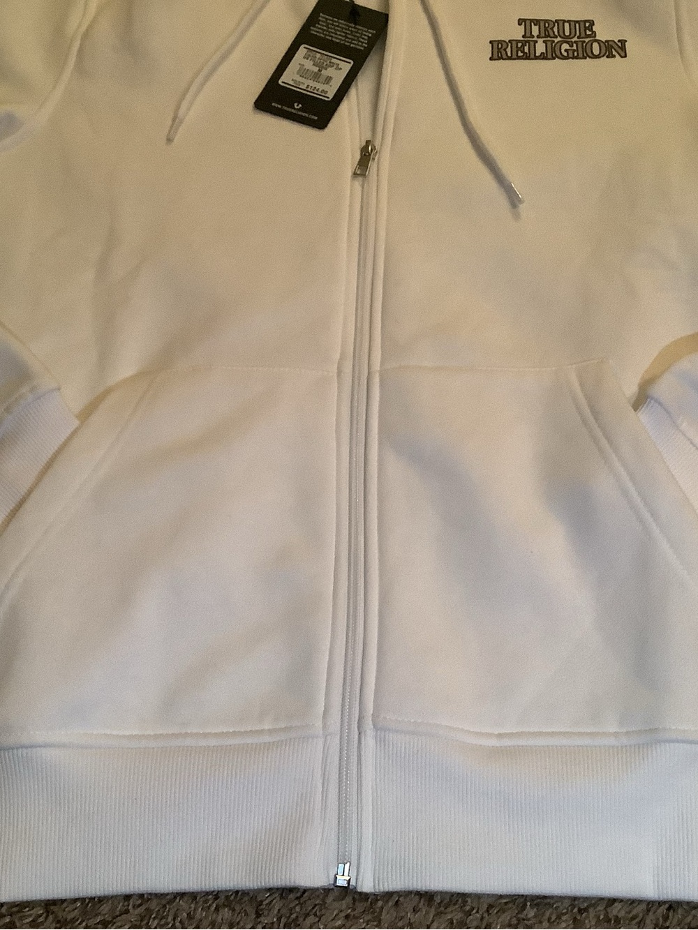 True Religion - Horseshoe Filled Allover Print Zip Hoodie, color white, size: M - Picture 4 of 9